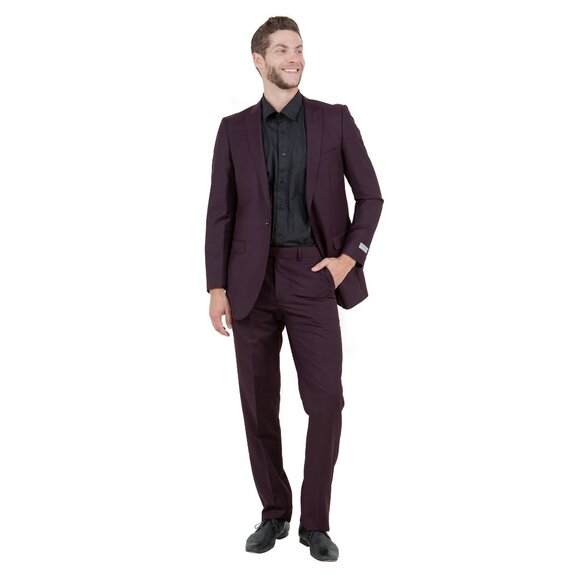 Mens 2-Piece Pick Stitch Suit, Slim-Fit Plum - Picture 2 of 7